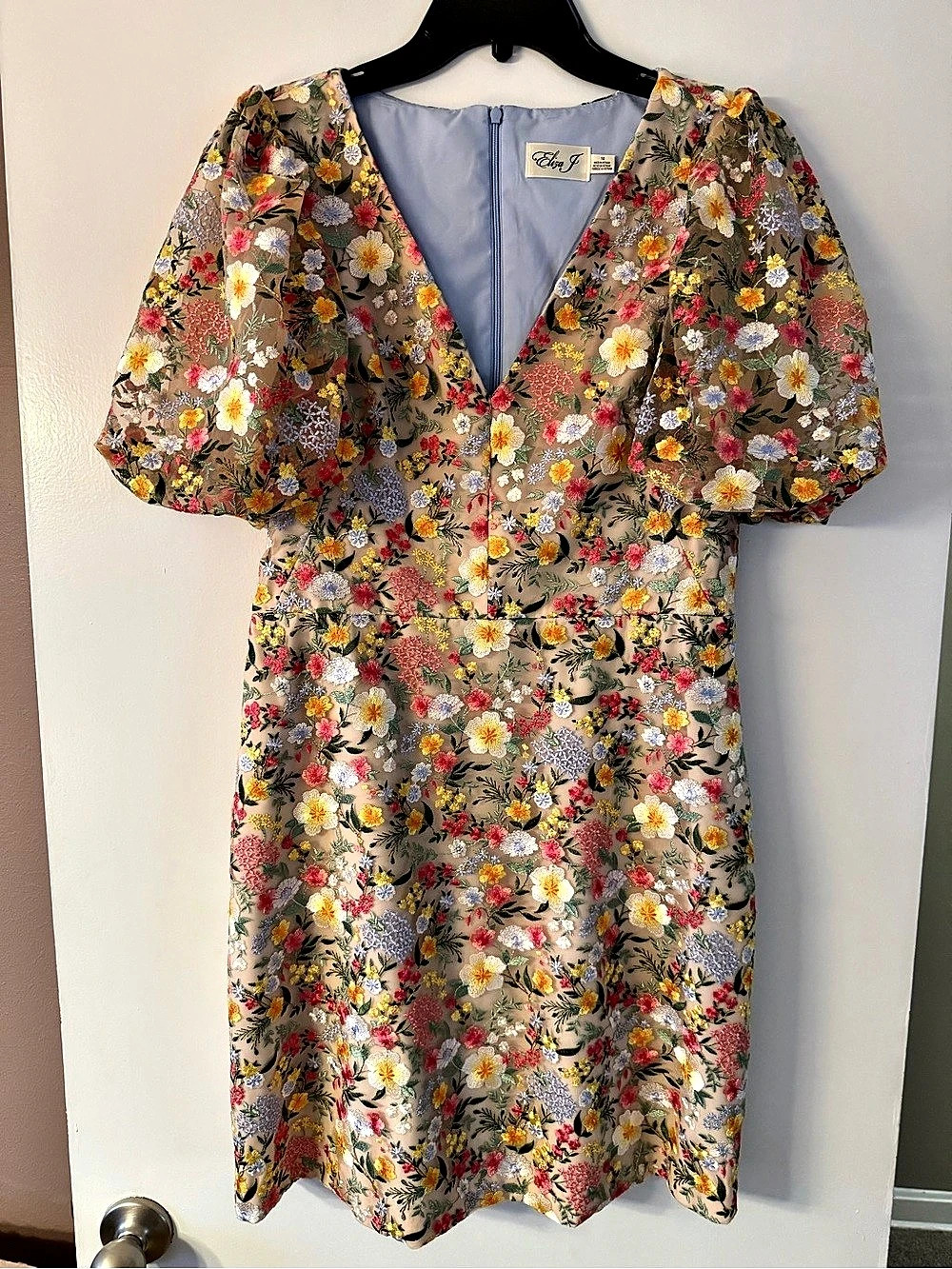 Eliza J Floral Puff Sleeve Mini Dress in Brown & Multicolor